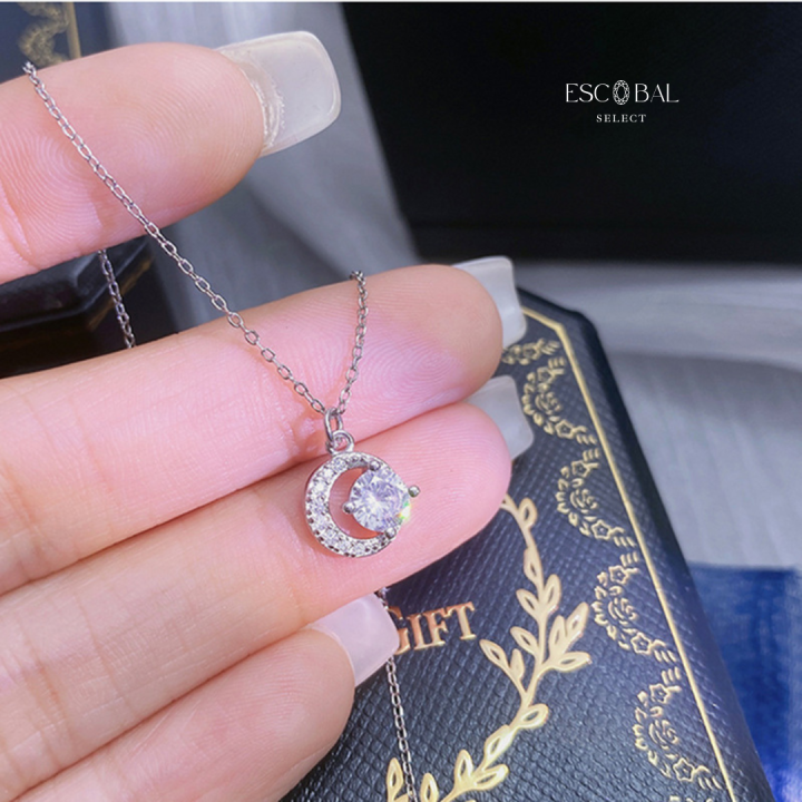 escobal-พร้อมส่ง-สร้อยเพชร-diamond-moon-จี้เพชร-moissanite-แท้100-สร้อยคอเงินแท้-สร้อยคอแฟชั่น-สร้อยเงินแท้-สร้อยคอเพชร