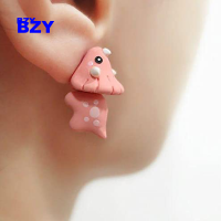 BZY น่ารักสัตว์กัดต่างหู Polymer Clay Studs แฟชั่น Handmade Polymer สัตว์ต่างหูตุ้มหูผู้หญิง