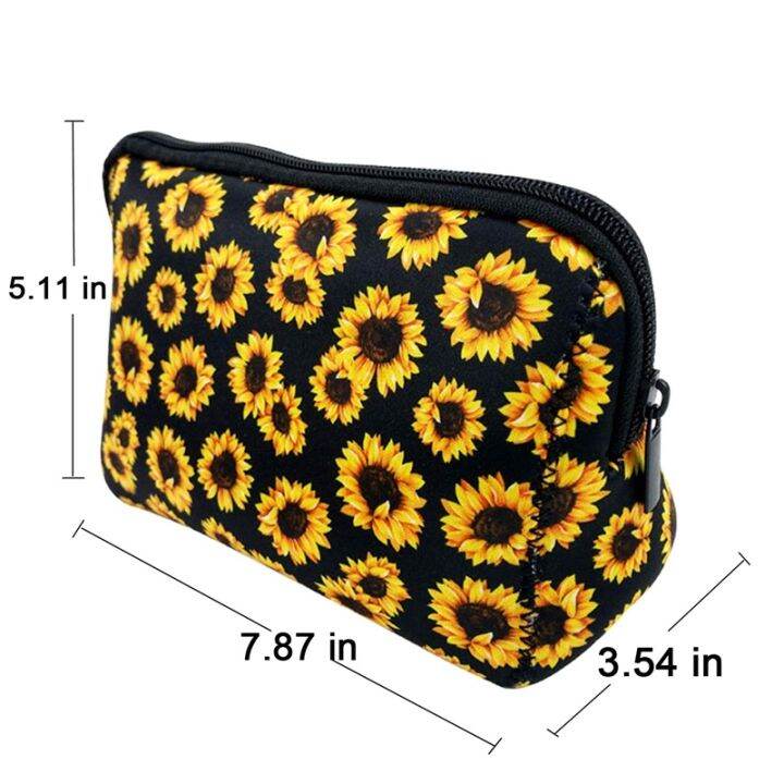 sunflower-floral-makeup-bag-waterproof-soft-neoprene-travel-bag-zippered-storage-pouch-printing-toiletry-bag-pencil-case-organizer