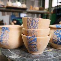 (Rui baoG)5ชิ้นเครื่องปั้นดินเผาเซรามิกดินเคลือบ Underglaze ดอกไม้กระดาษ Jingdezhen พอร์ซเลนสีฟ้าและสีขาวธรรมดา Applique โอนกระดาษ