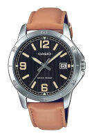 Casio Standard นาฬิกาข้อมือผู้ชาย สายหนัง รุ่น MTP-V004L,MTP-V004L-1B2,MTP-V004L-1B2UDF - สีเงิน