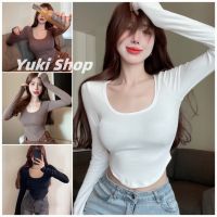 Yuki Shop?(พร้อมส่งจากกทม มาถึงใน 3-5 วัน)?เสื้อท่อนบน?เสื้อยืดแขนยาวสีทึบในผ้าเนื้อนุ่มและเซ็กซี่ เสื้อครอปหญิง เสื้อยืด ผญสวย ๆ