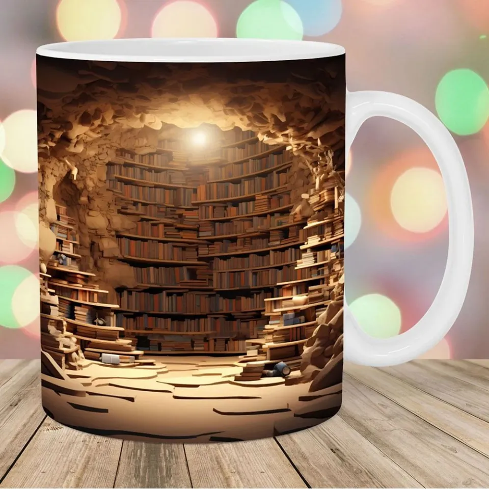 3D Bookshelf Mug, A Library Shelf Cup, Creative Space Design Multi-Purpose Mugs, 3D White Mugs, Book Lovers Coffee Mug, A Gift for Readers, Size: 8