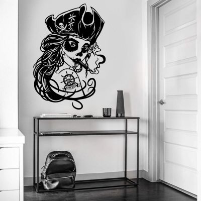 Griffiti Candy Sugar Skull Pirate Girl Wall Sticker Entryway Living Room Nordic Sexy Smoking Wall Decal Bedroom Vinyl Decor
