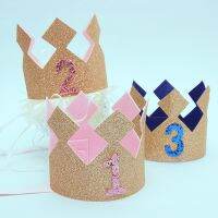 【cw】 1 5 Year Old kids BirthdayHat Gold PrinessCrown Glitter Hair AccessoryHairband Baby Shower