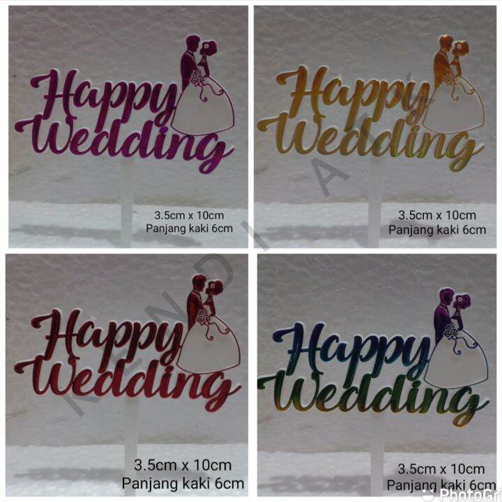  kti140 cake topper motif orang tulisan happy wedding satuan