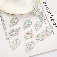 [Big Houses] 10pcs สีขาว AB สีนกยูงใบไม้เรซิ่นส่องแสงสีขาว rhinestone flatback