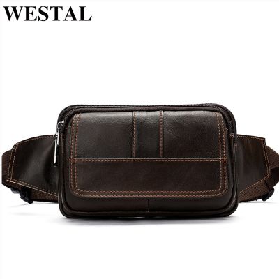 WESTAL Mens Waist Bags Genuine Leather Male Fanny Pack Phone Belt Bag Men Hip Bags Pouch Money Belt Bags Sport Waist Pack 8966 Running Belt