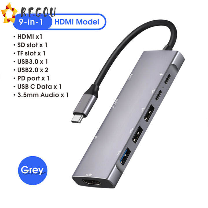 9-in-1-usb-type-c-อะแดปเตอร์ฮับ-hdmi-4k-pd-gigabit-ethernet-vga-usb3-0เสียง-sd-tf-พอร์ตขยายสำหรับ-windows