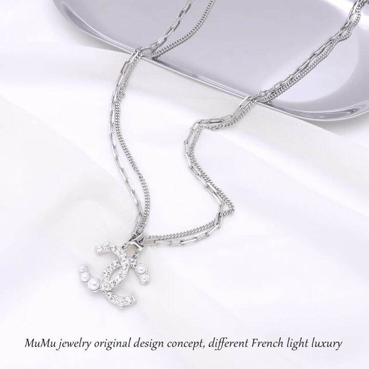 แฟชั่นน้ำหนักเบาหรูหราสร้อยคอมุกคู่-c-อารมณ์2023-choker-ถัก-rhinediamond-ลมมีกลิ่นหอมเล็กๆหญิงสร้อยคล้องคอตุ้มห้อยสร้อยคอผู้หญิง