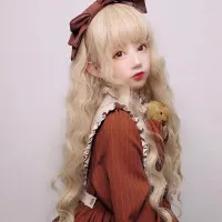 [COD] Soft sister wig female realistic corn perm wool roll air bangs long curly hair cos whole full set head