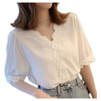 COD DSFERTRETRE Blouse for Women Long Sleeve Chiffon Office Work Plus Size Woman Ladies Lace Fashion Korean Style Oversize White Shirt Top S M L XL XXL XXXL 2020