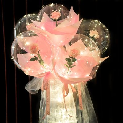 LED Luminous Balloon Rose Bouquet Light Transparent Balloons Flower for Wedding Party Valentines Day Decor Birthday Thanksgiving Balloons