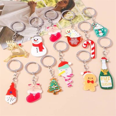 Cute Christmas Keychains Christmas Tree Snowman Deer Socks Keyrings Festival Gifts for Women Men Car Key Handbag Key Chains