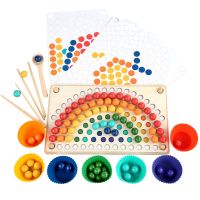 2023 New Children Rainbow Board Wooden Toys Baby Montessori Educational Toys Color Sorting Sensory Toys Clip Beads Games Gifts For Kids