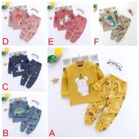 Summer Autumn Children Long Sleeve Cotton Sleepwear Set Cute Baby Boys Girls Cartoon Print Tops+Pants Pajamas Set