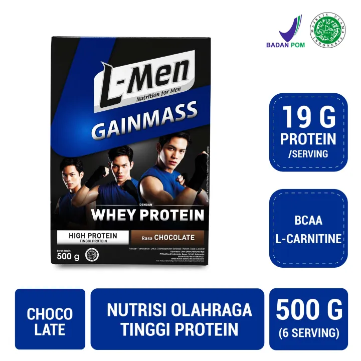 L-Men Gain Mass Chocolate 500g - Suplemen Penambah Massa Otot Tinggi Whey Protein