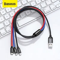 Baseus Official Store สายชาร์จ 3 In 1 USB เคเบิลไมโคร USB Type-C Lightning Multi สำหรับ iPhone 12 12 Pro Max 11 Fast Vivo Oppo Samsung S20 HuaWei Mate 40 Xiaomi Realme (1.2M /30ซม.)