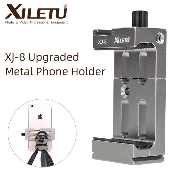 xiletu-xj-8-tripod-head-bracket-mobile-phone-holder-clip-for-phone-flashlight-microphone-with-spirit-level-and-cold-shoe-mount