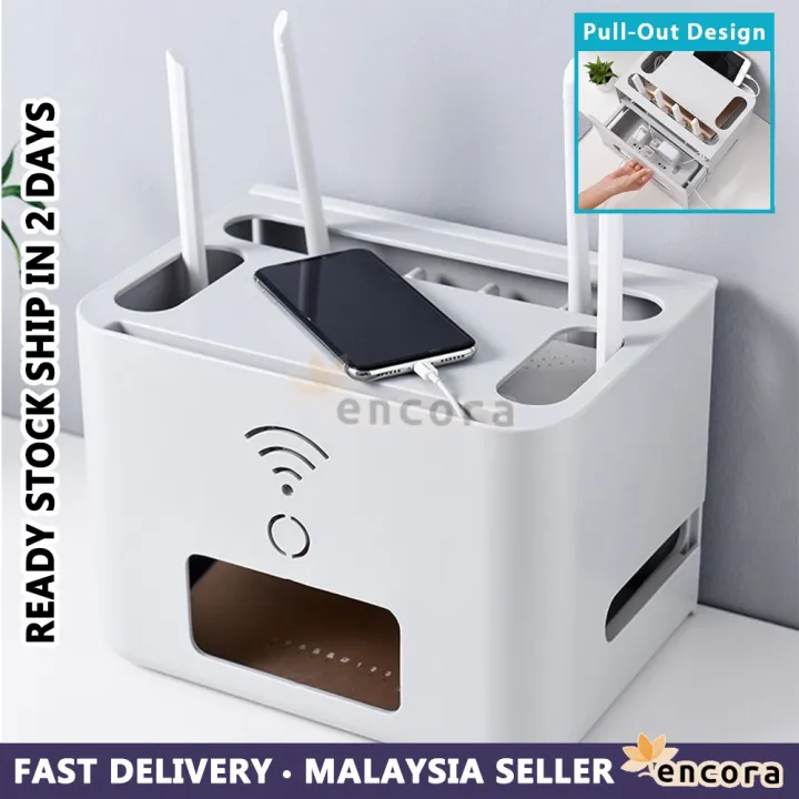 Encora Wireless Router Storage Box Cord Management Container Modem And Cable Decorative