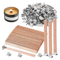 200 Pack Wooden Candle Wicks for Candle Making, 6Inch Burst Wood Wicks/Smokeless Candle Wicks with Metal Base Clip