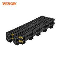 VEVOR Driveway Trench Drainage Kit System Channel Drain With Plastic Grate 4-6 Pack HDPE Plastic Grille Black Garage Floor Drain