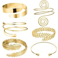 6 PiecesSet Arm celet for Women Girls Gold Color Mental Open Upper Arm Bangle celet Simple Adjustable Armlet Armband Set