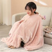 【Ready】? Cartoon Linga Bell cape shawl cloak autumn and winter hooded children student nap blanket office air conditioning blanket