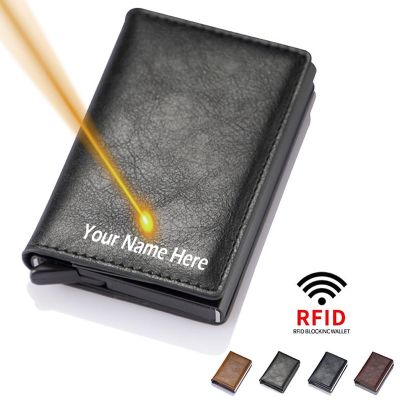 （Layor wallet） แกะสลักชื่อที่กำหนดเอง ID ผู้ถือบัตรเครดิตกระเป๋าสตางค์ผู้ชายยี่ห้อ Rfid ปิดกั้นเมจิกหนังบางมินิกระเป๋าสตางค์กระเป๋าเงินขนาดเล็กกระเป๋า