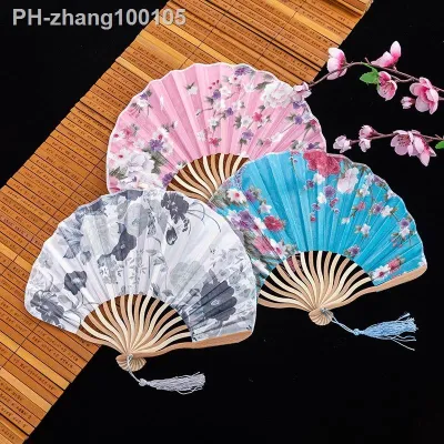 1Pcs Retro Folding Silk Fan Chinese Japanese Style Decorative Women Female Pocket Bamboo Handle Fan Dance Hand Decoration Fan