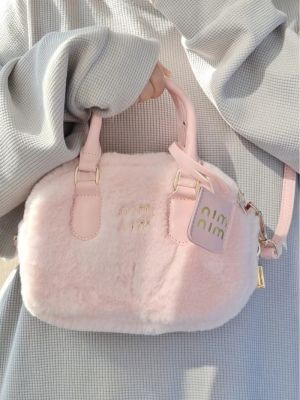 Y2K Pink Kawaii Sweet Korean Casual Messenger Aesthetic Plush Bag Ladies Japanese Crossbody Shoulder Bag Handbags for Women