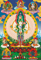 High-quality ชาวธิเบตเนปาลมือทาสี Quan Yin Tang Ka แนวตั้งภาพทิเบตแขวนความภาคภูมิใจของมือพิมพ์ปกแข็งทองพิมพ์ด้ายถังก้าพระพุทธรูป