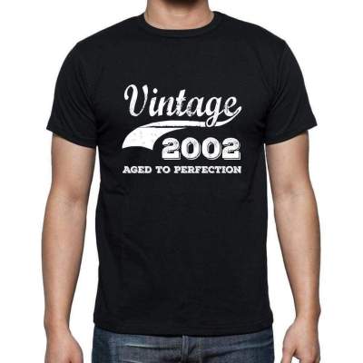 Vintage 2002 Aged To Perfection Black Mens Tshirt