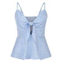 [A LIKE] Harajuku WomenTop Bow Camisole แฟชั่น KoreanLoose พิมพ์แขนกุดเย็น ShoulderTanksTops Топ