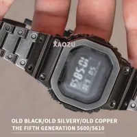 XAOZU New Old Black Bezel Copper Metal Strap DW5600 GWM5610 G5600E Metal Old Silver Stainless Steel Watchband Case with Tools Straps