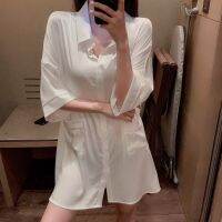 Silk shirts female spring and summer ice silk nightgown long pajamas the white web celebrity