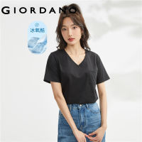 GIORDANO ผู้หญิง เสื้อยืดแขนสั้นคอวีถักเทคโนโลยีขั้นสูงความรู้สึกเย็นน้ำแข็งออกซิเจนเย็น Free Shipping 05323403