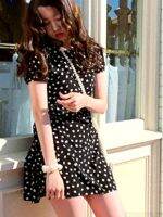 【Ladies shop】 CuteDresses Women Fashion JapaneseDesign SweetDate Wear PreppyBlackPolka DotDress