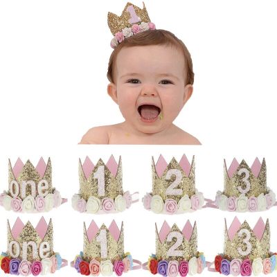 Baby Birthday Party Hat Crown 1 2 3 Year Baby Girl Princess Crown Headband Baby Shower First 1st Happy Birthday Party Decor kids
