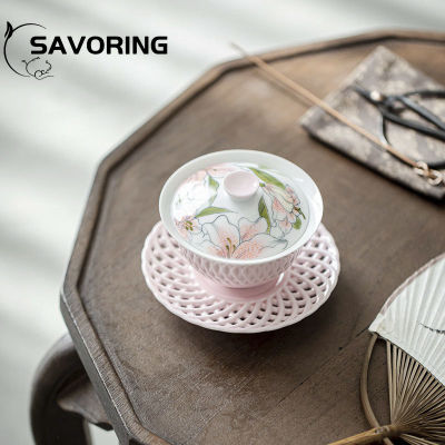 110ml Hand-painted Powder Lily Ceramic Tea Tureen Tea Maker Sancai Cover Bowl Literati Exquisite Tea Bowl Kung Fu Tea Set Gift
