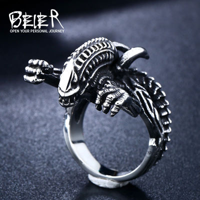 แหวนสแตนเลสรูปสัตว์สามมิติ Beier สไตล์ย้อนยุคของผู้ชายแหวนเหล็กไทเทเนียม