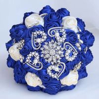 【LZ】♝☃℡  Bouquet nupcial azul real para damas de honra cetim rosa flores românticas do casamento presente lindo moda para a esposa