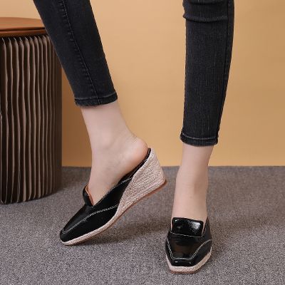 Spring model with square head wedge high platform with baotou drag the bottom of the shoes straw rope