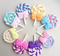 10pcs/lot Bow candy lollipop Polymer Clay Cabochons Flatback For DIY Decoration Handmade Materials