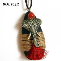 【cw】 BOEYCJR Alloy Elephant Necklace Chain Ethnic Wood Tassel Pendant for 【hot】