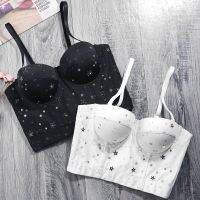 ✷▪ Light Luxury Niche Slim Camisole Womens Korean Style Fashion Inner Zipper Vest Short Section With Chest Pad Printed Tube Top