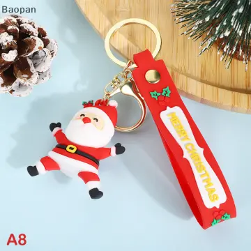Holiday PU Leather Santa Christmas Keychain Wristlet Xmas Key Fob