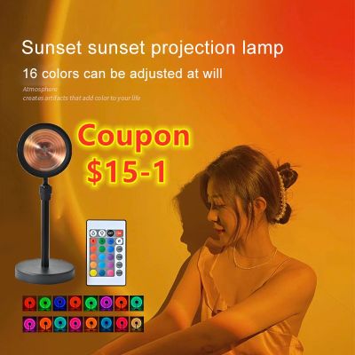 【cw】 Night Lights Sunset Rainbow Projector Usb Bedside Table Lamp Valentines Day Gift Lamps Bedroom Bar Coffee LED Atmosphere Light ！