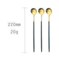 6Pcs White Gold Long Handled Stainless Steel Coffee Spoon Ice Cream Dessert Tea Spoon For Picnic Kitchen Accessories