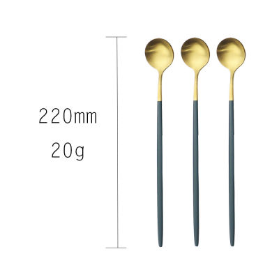 6Pcs White Gold Long Handled Stainless Steel Coffee Spoon Ice Cream Dessert Tea Spoon For Picnic Kitchen Accessories